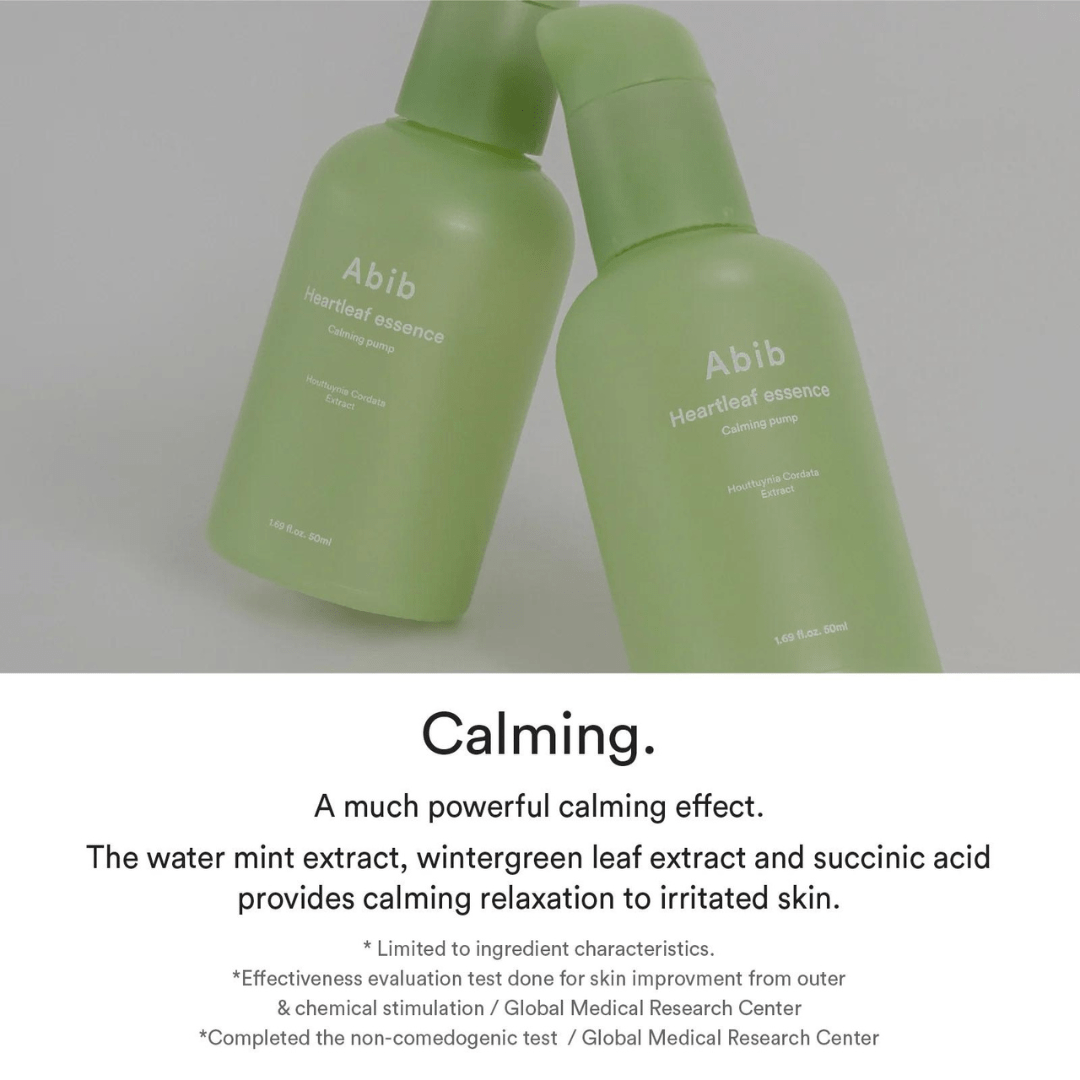 Face Serum Abib Heartleaf Essence Calming Pump green tilt view description