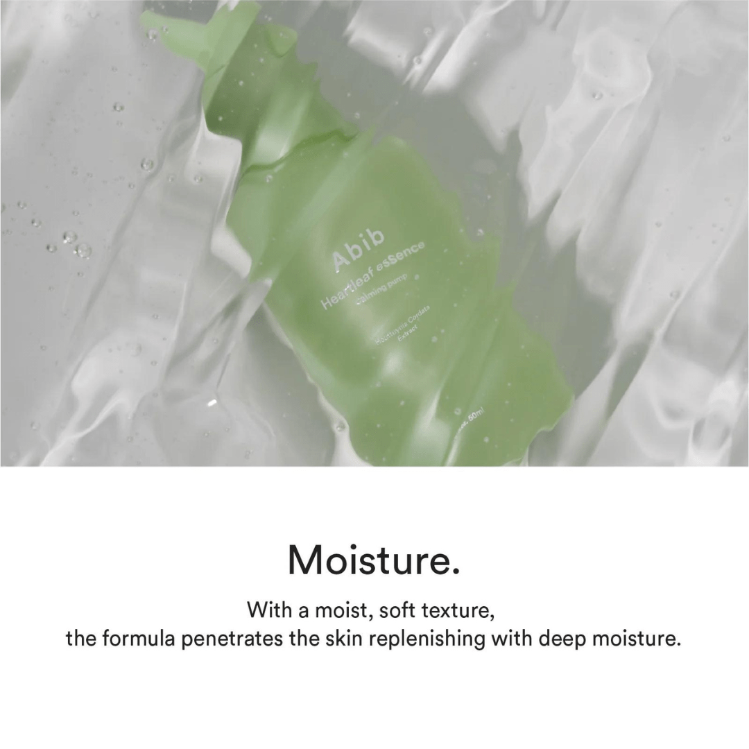 Face Serum Abib Heartleaf Essence Calming Pump green top view description