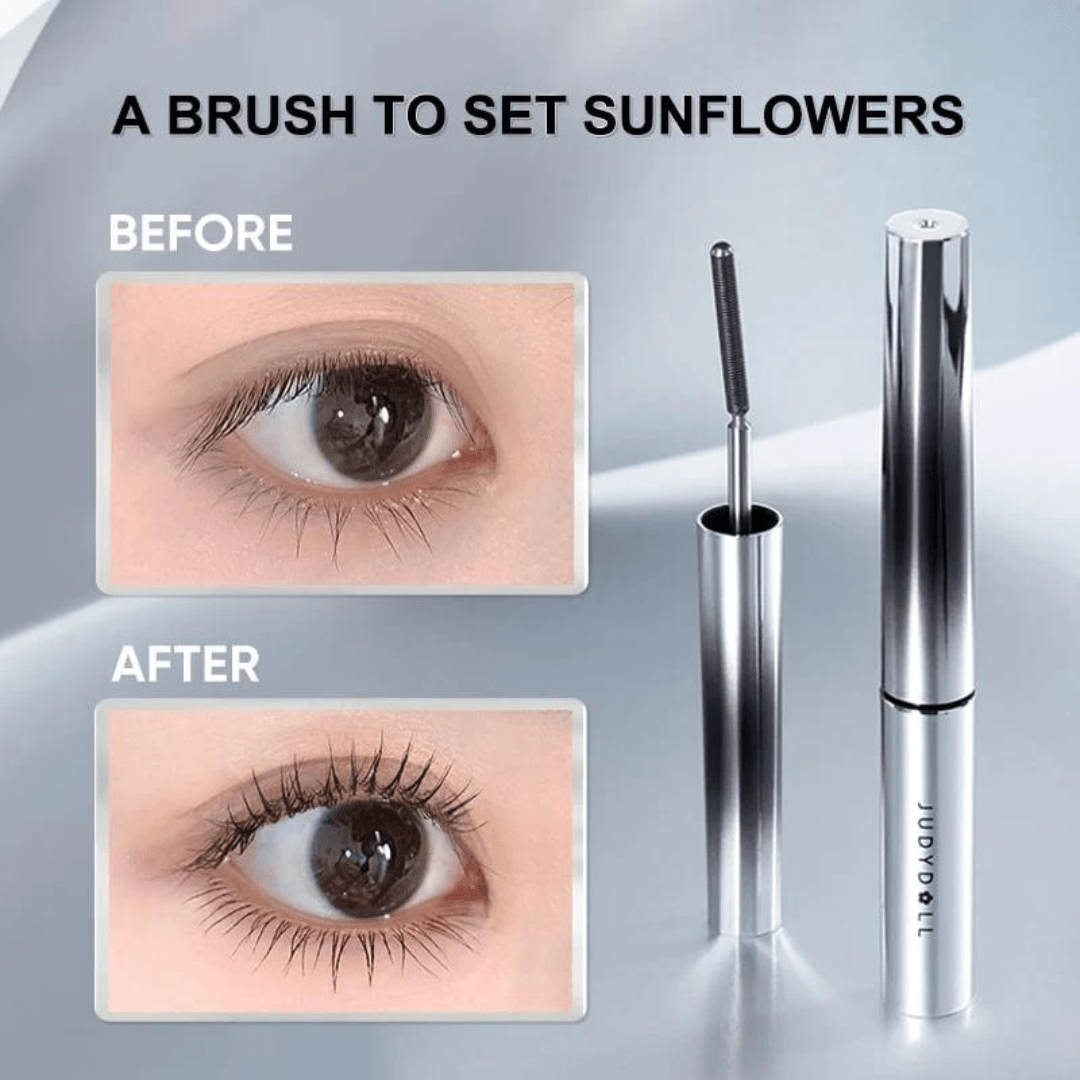 Curling Eyelash Iron Mascara Judy Doll black before after front inside